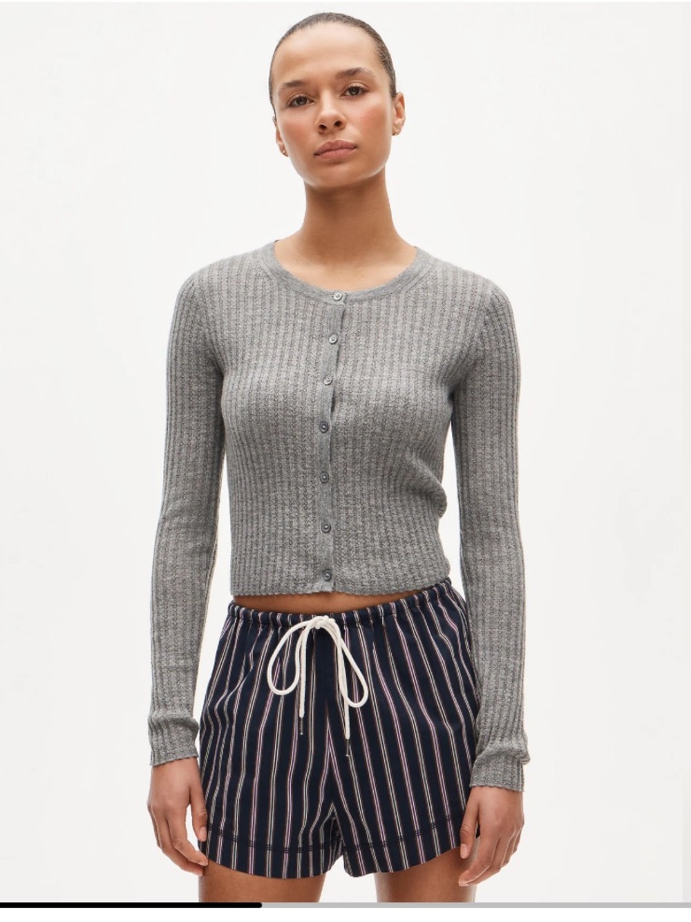 J. Crew Featherweight cashmere pointelle cardigan - Hthr Graphite - Picture 2 of 8